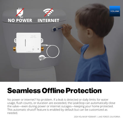 YoLink LeakStop 1-Channel for Toilets/Sinks, Auto Shutoff Valve & Leak Detector, Real-Time Monitoring, LoRa Long-Range, 2 AA Up to 5-Year Battery, App/SMS/Email Alerts – Hub Included