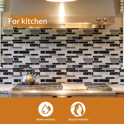 WOWSTAR 10-Sheet Peel and Stick Backsplash Tile for Kitchen Wall, Back Splash Stick On Tiles for Kitchen (12"x 12", Gray)