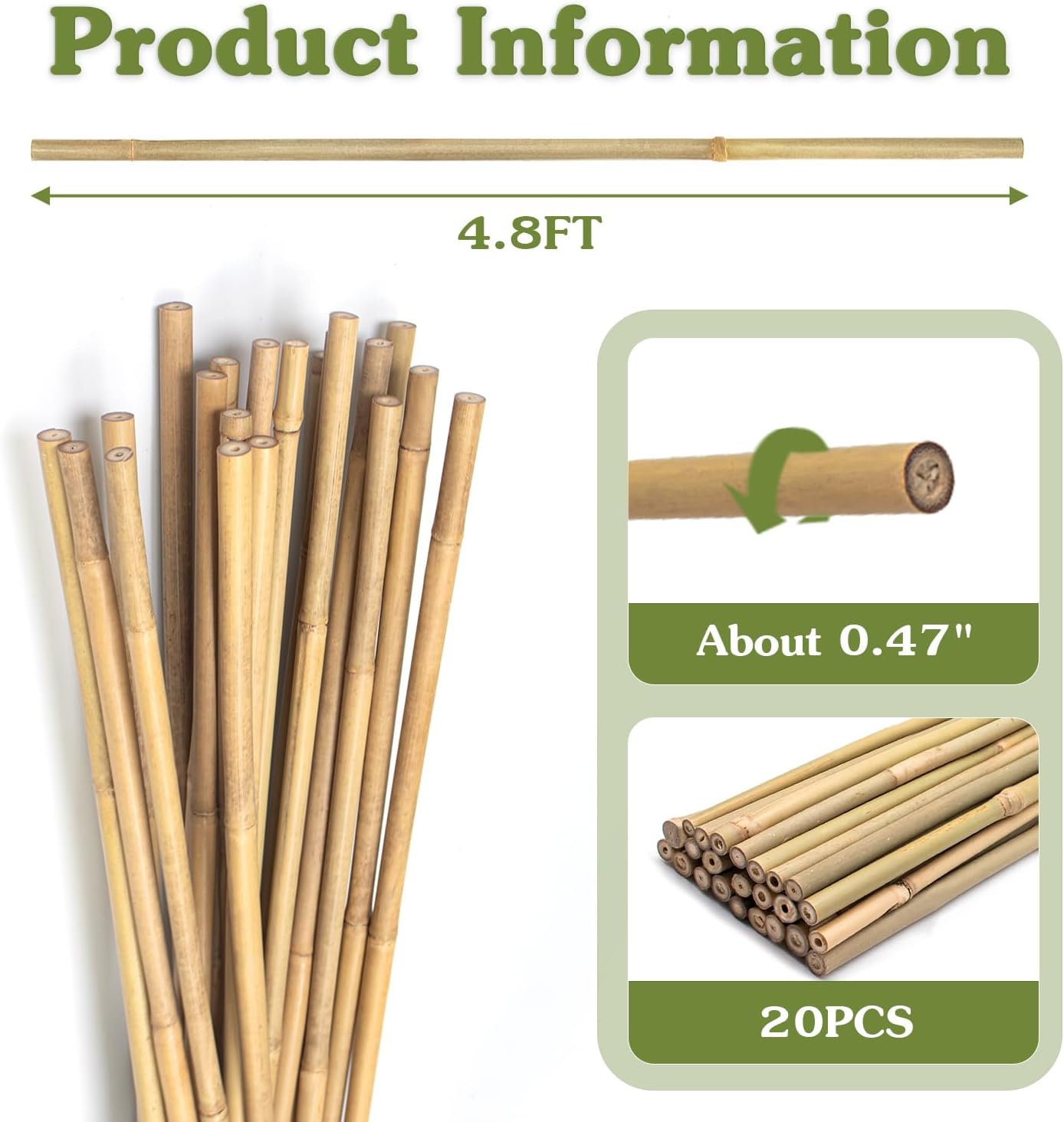 Plant Stakes 18inch, 20Pcs Natural Bamboo Sticks Garden Stakes, HAINANSTRY Plant Support Stakes for Indoor & Outdoor Plants, Orchid Tomato Vegetable Stakes for Garden