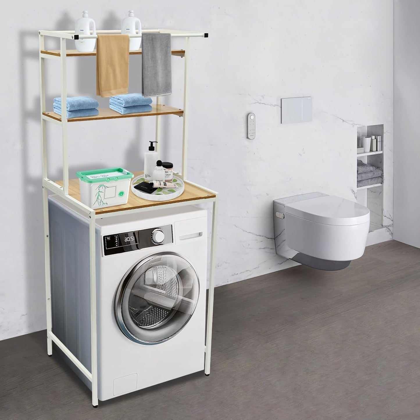 3 Tiers Over Washer and Dryer Shelves, Laundry Room Storage Badezimmer Platzsparende Organizer Rack for Bathrooms Laundry Rooms