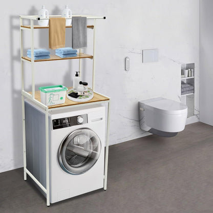 Over Washer Dryer Shelves, 3-Tier Laundry Room Storage and Organizer Standing Shelf with Towel Bar, Saving Organizers Shelf, 27.16 x 23.62 x 69.48 in, White
