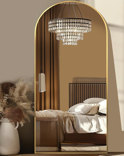 Antok 58" x19” Arched Full Length Floor Mirror, Gold Aluminum Frame, Free Standing/Wall Mount/Leaning for Bedroom, Living Room, Dressing Room