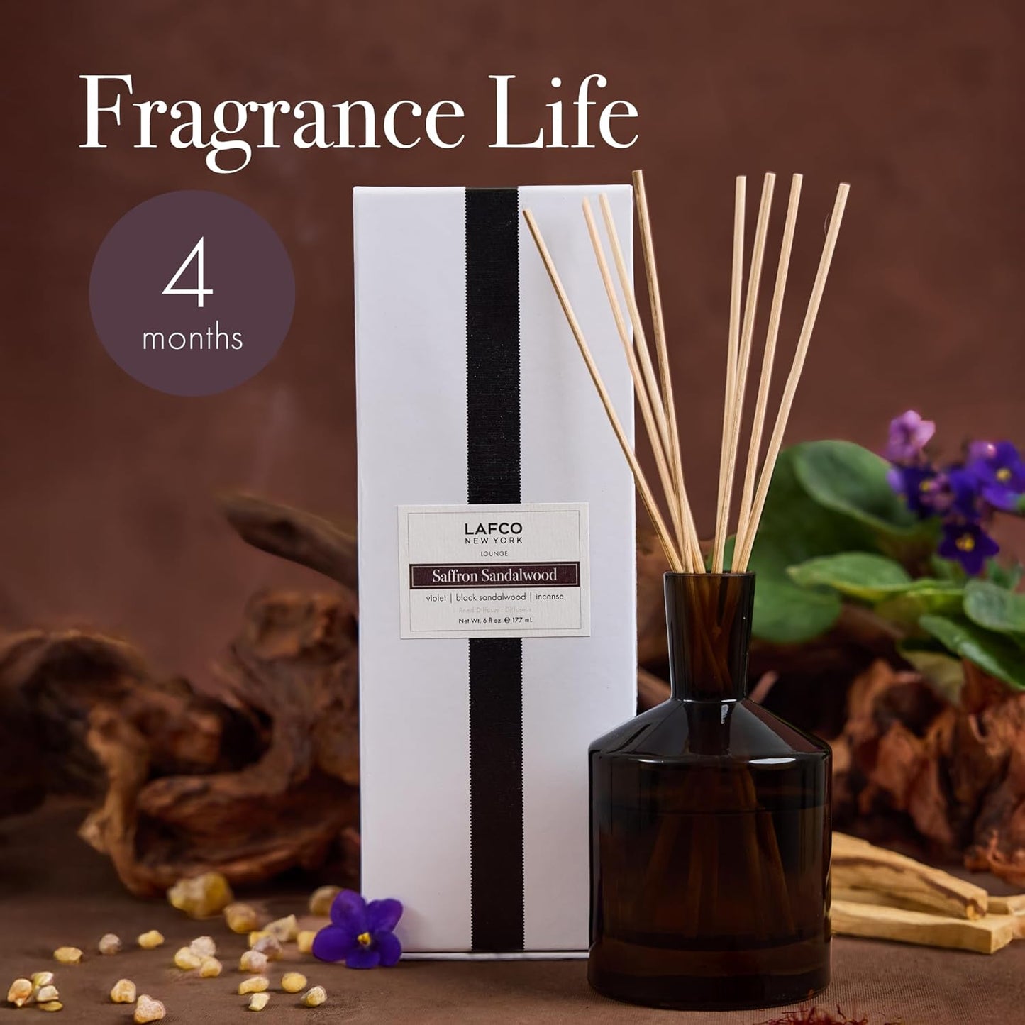 LAFCO New York Classic Reed Diffuser, Sea & Dune - 6 oz - Up to 3 Months Fragrance Life - Reusable Glass Vessel - Natural Wood Reeds - Made in The USA