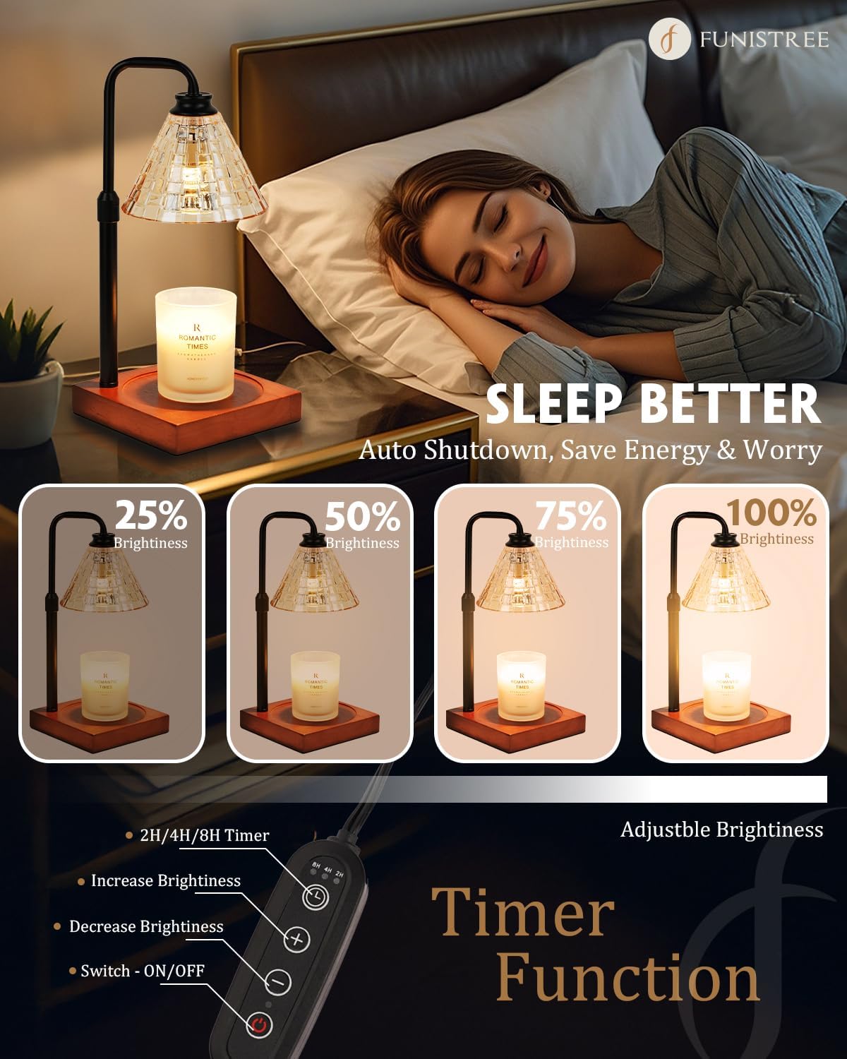Candle Warmer Lamp Wood with Timer, Dimmable Electric Candle Lamp Warmer for Jar Candles, 2*35 Watt Bulb, Mothers Day Birthday Gifts for Women Men, Decorative Wooden Candle Lamp for Bedroom Home Decor