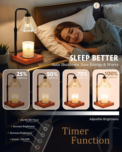 Candle Warmer Lamp Wood with Timer, Dimmable Electric Candle Lamp Warmer for Jar Candles, 2*35 Watt Bulb, Mothers Day Birthday Gifts for Women Men, Decorative Wooden Candle Lamp for Bedroom Home Decor