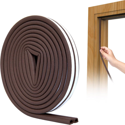 SUNMON Weather Stripping Door Seal Strip, 33Feet (10M) D-Type Soundproofing, Self Adhesive Foam Weatherstrip for Door and Window (Brown)
