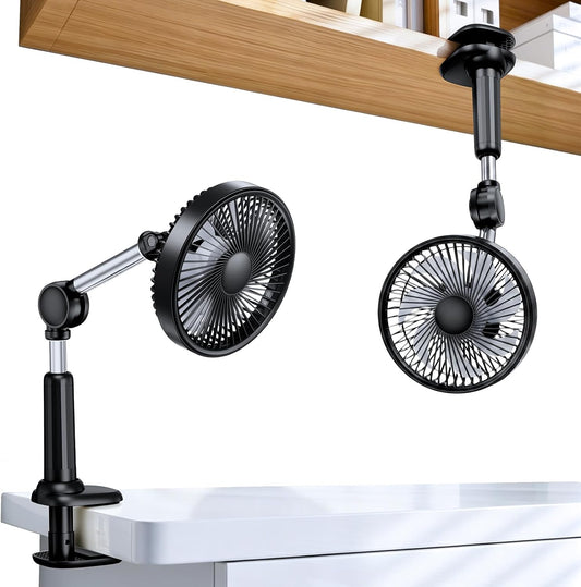 Adjustable Arm Clip on Fan for Desk,3 Speed Ultra Flexible Adjustable Design Clip Fan with 3.5”Wide Clamp,3000mAh Battery Operated Quiet Personal Cooling for Office Bedroom Gaming Dorm （Brown）