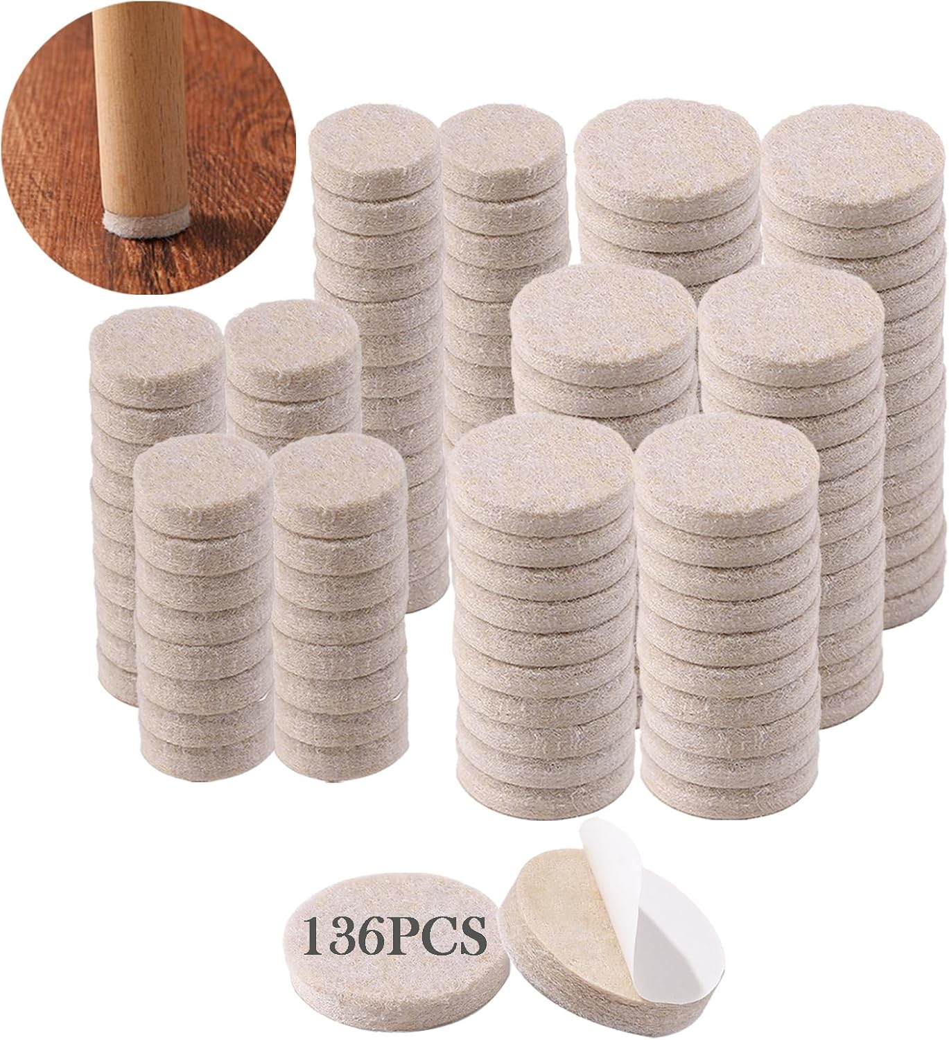 Fursafe&Q Felt Furniture Pads for Hardwood Floors - Self Adhesive Chair Felt Pad, Furniture Feet Floor Protectors, Furniture Sliders Protect from Nicks and dents, Anti Scratch 136 Pcs Beige Square