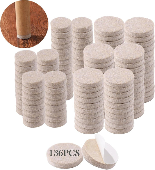 Fursafe&Q Felt Furniture Pads for Hardwood Floors - Self Adhesive Chair Felt Pad, Furniture Feet Floor Protectors, Furniture Sliders Protect from Nicks and dents, Anti Scratch 136 Pcs Beige Square