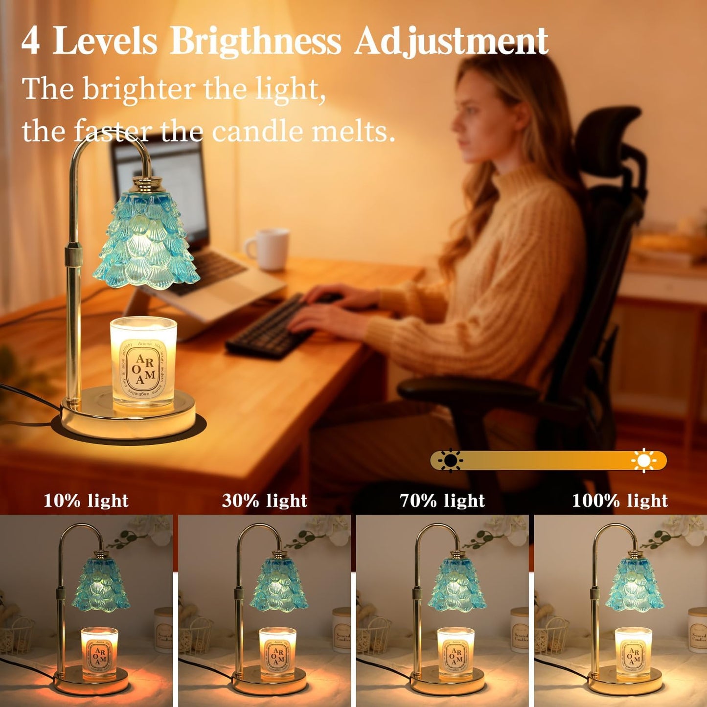 Fragrance Candle Warmer Lamp with 2 Bulbs Electric Candle Warmer with Timer & Dimmer for Home Decor