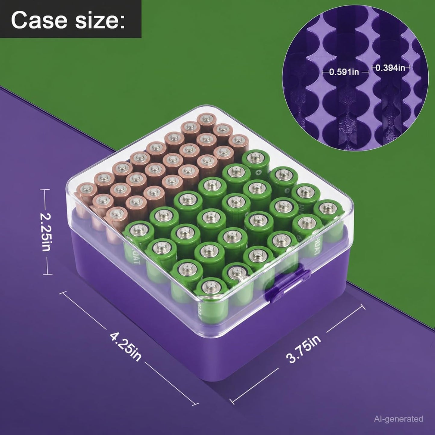 ALCYON Battery Organizer Storage Case, Battery Vault Box Container for 48pcs AA Batteries, Plastic Clear Protective Battery Holder for Travelling/Home/Office (Black, Large)