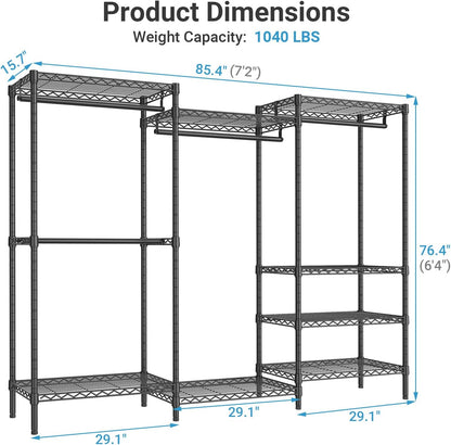 VIPEK V5 Heavy Duty Clothes Rack, Portable Closet Wardrobe with 4 Hanging Rods & 8 Shelves, Freestanding Adjustable Garment Rack for Bedroom, Walk-in Closet, 890 lbs Capacity, Black, 68.9" L