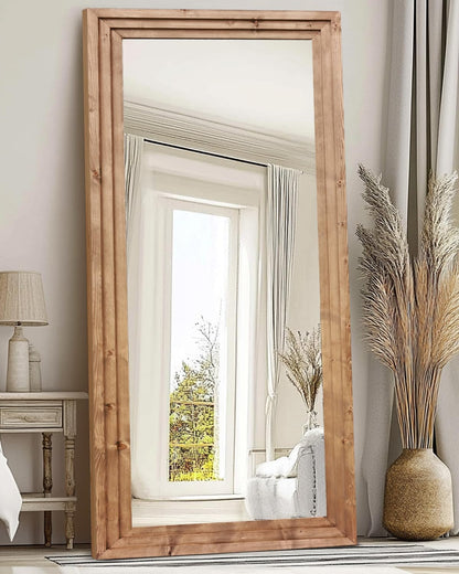 Full Length Mirror 65"x22" with Stand Solid Wood Frame Floor Large Mirror for Living Room, Bedroom Hanging Standing or Leaning Wall-Mounted, New Black