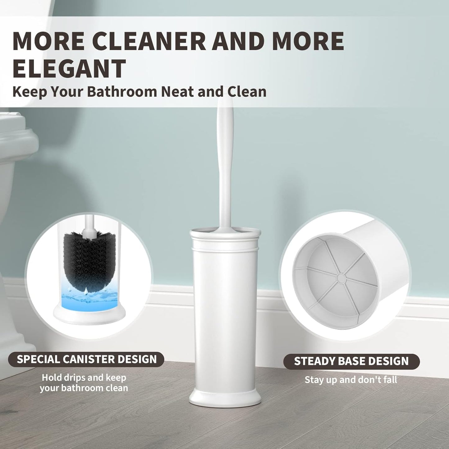 Toilet Brush and Holder 2 Pack, Toilet Bowl Brush with Extra Long Handle, Toilet Scrubber and Covered Holder, Toilet Brushes for Bathroom-Space Saving, Covered Brush, Durable, Deep Cleaning(Black)