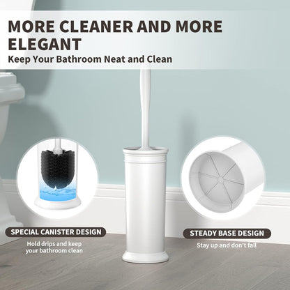 Toilet Brush, Toilet Bowl Brush with Extra Long Handle Durable Bristles Toilet Scrubber and Covered Holder for Toilet Brush Set for Bathroom Cleaning (Black, 1 Set)