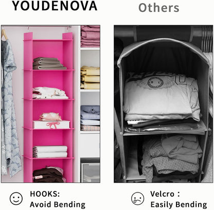YOUDENOVA Hanging Closet Organizer, 6-Shelf Closet Hanging Shelves, Grey