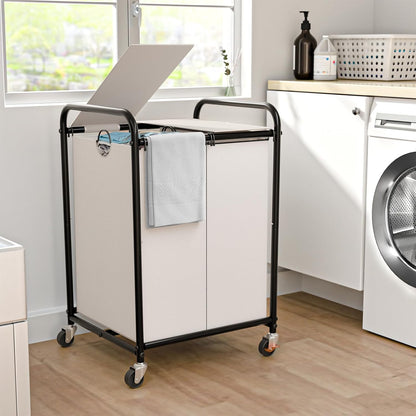 180L (47.55 Gal) Laundry Sorter 3 Section, Rolling Laundry Basket with Lockable Wheels and Lid, Laundry Hamper with 3 Separated Removable Bags Dirty Clothes Hamper for Laundry Room Organizer, Black