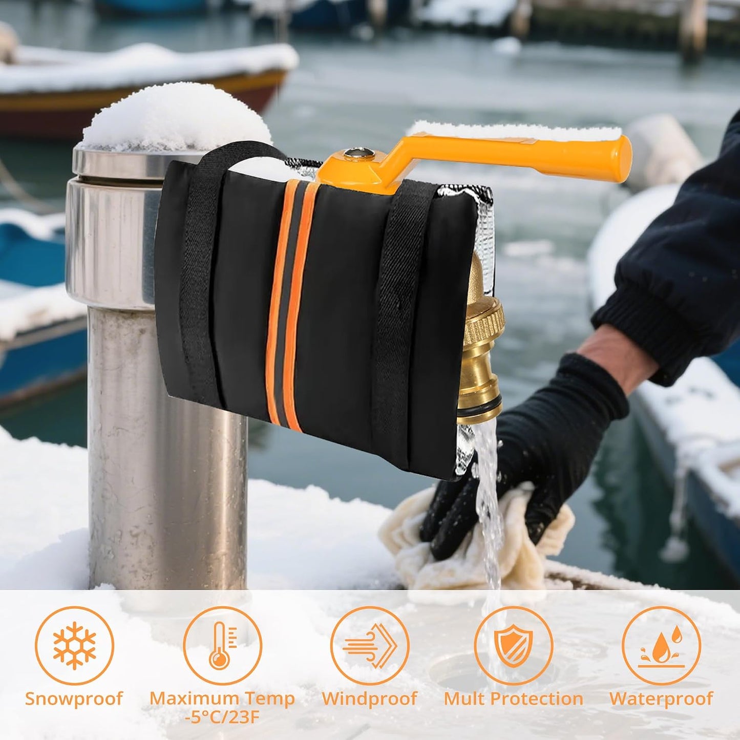 Outdoor Faucet Cover for Winter Freeze Protection with Reflective Strip, Reusable &Waterproof Water Faucet Insulation Wrap for Garden Outside (4PCS Faucets)
