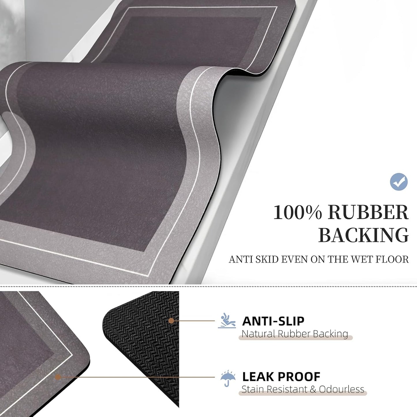 Diatomaceous Earth Bath Mat Super Absorbent Quick Dry Bath Mat, Bathroom Rugs Non Slip Washable, Thin Dark Gray Bathroom Floor Mats-Shower Rug for in Front of Bathtub Shower, Easy Care, 15.7"x23.6"
