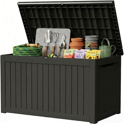 270 Gallon Lockable Resin Outdoor Storage Box, Waterproof & Weather Resistant Deck Box for Patio Cushion, Garden Tools & Pool Accessories, Black