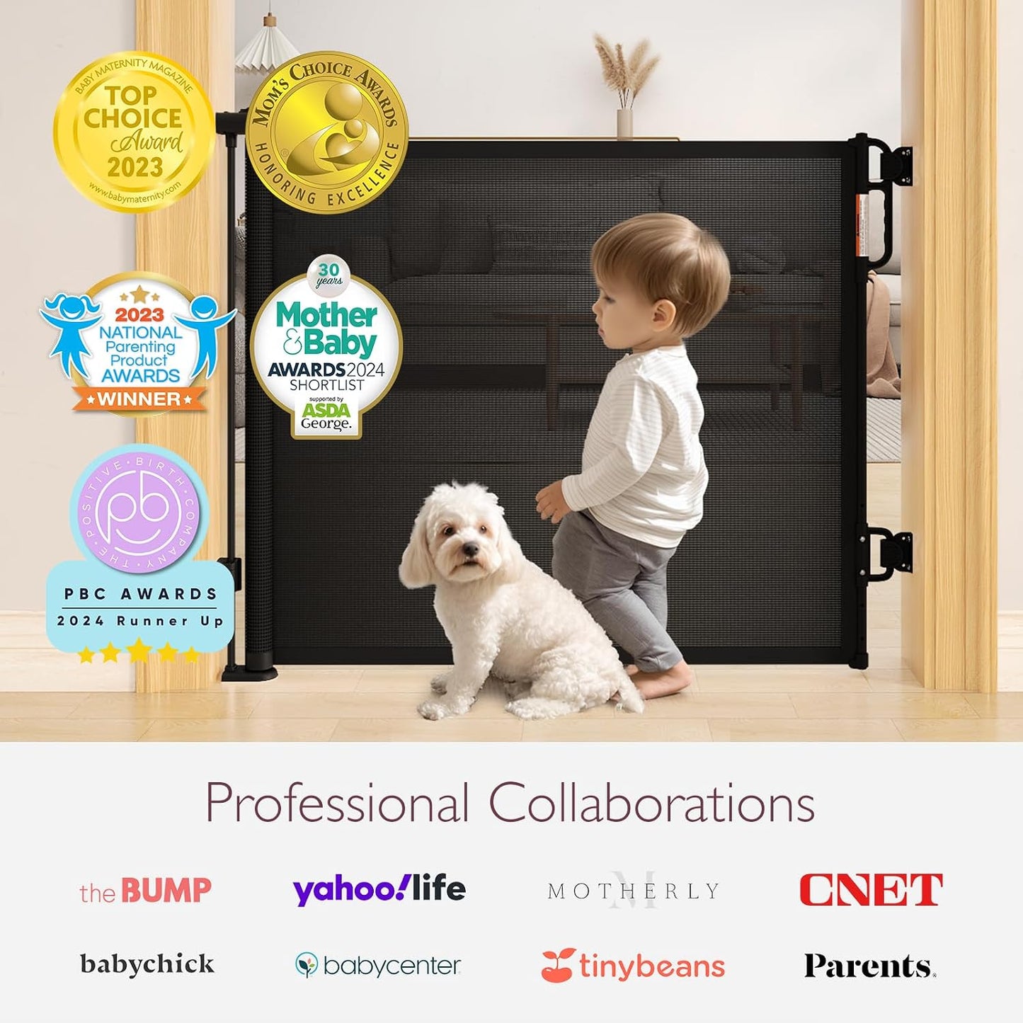 Retractable Baby Gate, Momcozy Mesh Baby Gate or Mesh Dog Gate, 33" Tall,Extends up to 55" Wide, Child Safety Gate for Doorways, Stairs, Hallways, Indoor/Outdoor