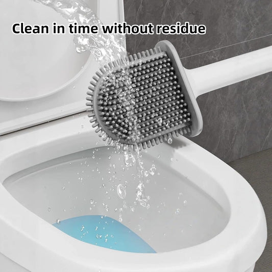 Silicone Toilet Brush with Wall-Mounted Holder - No Dead Corners, Quick-Drying, Drill-Free Bathroom Cleaner（Green）