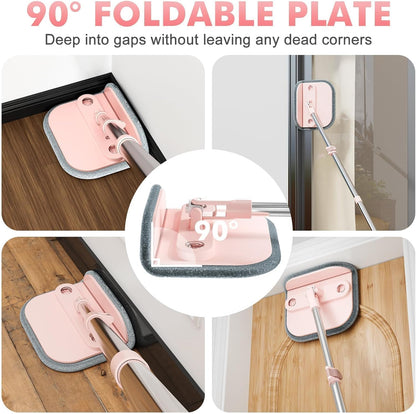 Spin Mop and Bucket Set with 2 Replaceable Microfiber Mop Pads with Self Separation Dirty and Clean Water System, Self Wringing 360° Rotating Square Mop Head for Hardwood Tile Marble Floors