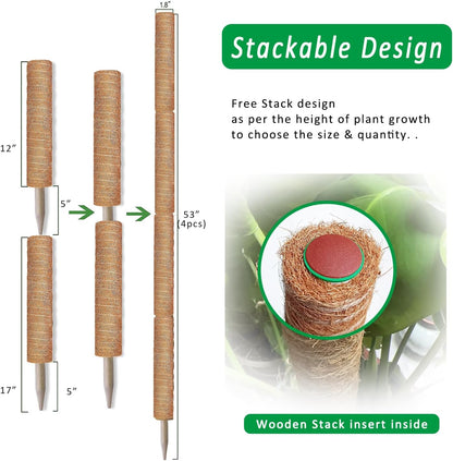 Moss Pole, 4Pack 21 Inch Plant Support Stakes for Indoor Plants, Monstera Plant Support Stakes, 69 Inch Tall Coir Plant Pole Sticks for Potted Plants, Pothos, Philodendron, Climbing Plants Accessories