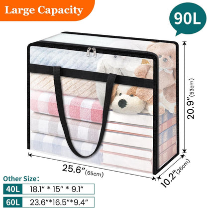 TasticTotes 6 Pack Clear Storage Bags for Comforter, Clothes & Bedding, Plastic Blanket Storage with Zipper and Handle, Moving Bags, Closet Organizer and Under-Bed Storage (40L)