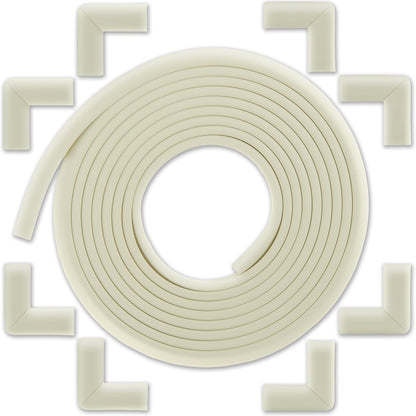 Bébé Earth Baby Proofing Edge and Corner Guard Protector Set for Back to School, 20 Feet Edges & 8 Foam Corners, Furniture and Tables Child Baby Proof Bumpers, Pre-Taped Corner Cushions - Oyster White