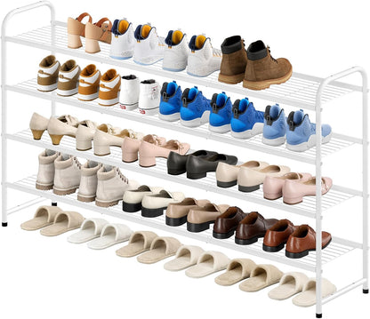 KEETDY 3-Tier Long Shoe Rack for Closet Metal Shoe Organizer for Entryway, Wide Stackable Shoe Storage Shelf with Sturdy Wire Grid for Closet Floor, Bedroom, Black
