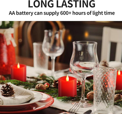 3x3 Flickering Flameless Candles Set of 2, 2AA Battery Life 600 Hours Battery Candles Flickering with Timer,3 inch Flameless Candles with Remote for Indoor/Outdoor, Ivory