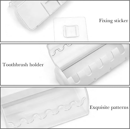 1 PCS Self Adhesive Toothbrush Holder with Cover for Bathroom, 5-Slot Wall Mounted Toothbrush Organizer Rack for Shower, Dorm, Cabinet