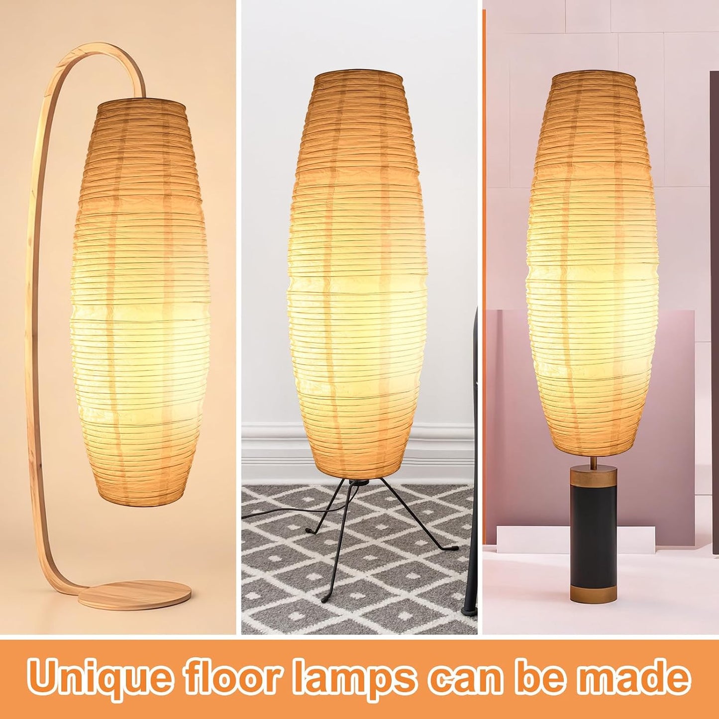 Toyvian Paper Floor Lamp Shade Replacement, Modern Tall White Foldable Rice Paper Cover Nordic Style Minimalist Standing Lamp Shade for Living Room Bedroom (43.3×12.6×7.8inch)