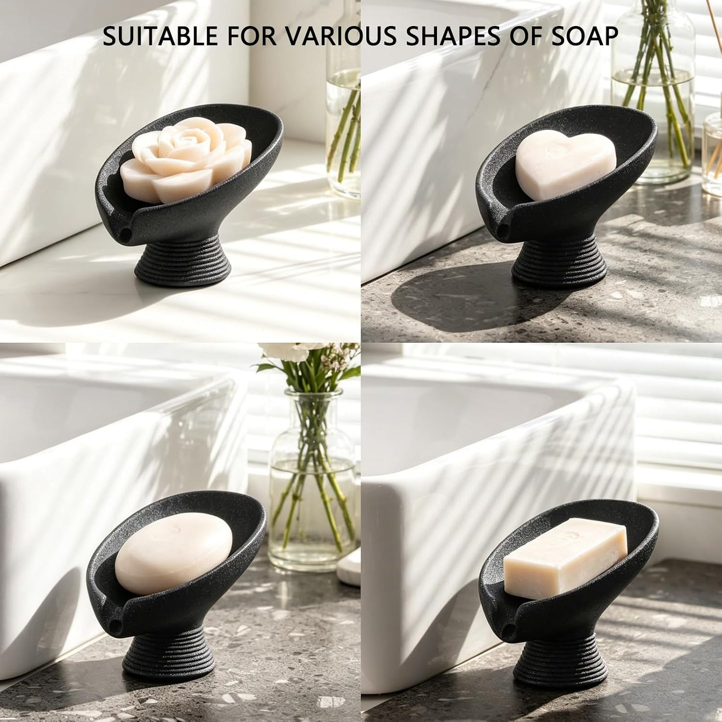 Self Draining Soap Dish with Suction Cup, Leaf Shaped Resin Soap Holder for Bathroom, Shower, Sink & Kitchen (Beige)