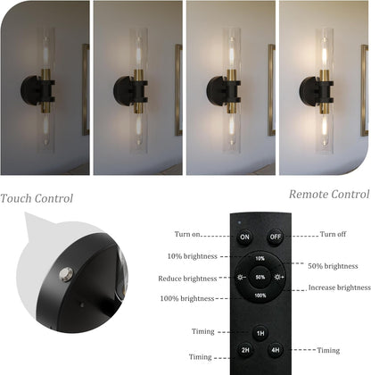 Battery Operated Wall Sconce Set of 2, 10000mAh Rechargeable Wireless Wall Lights Remote Control, Cordless Timer Dimmable Glass Wall Lamps for Living Room Bedside Entryway Emergency Gold 16.5 Inch