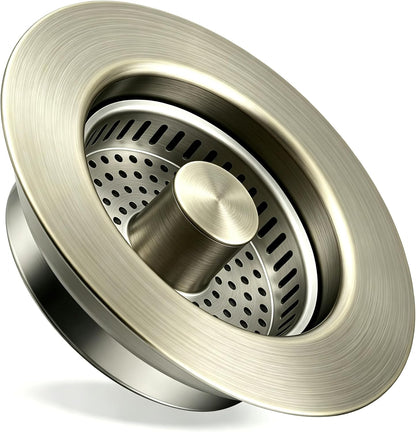 Sink Drain Strainer 3 in 1, 304 Stainless Steel Pop Up Kitchen Sink Stopper with Anti-Clogging Basket, Kitchen Essential Drain Anti-Clog Gadgets, Fits US Standard 3-1/2'' Sink Drain (SUS 304 Brushed)