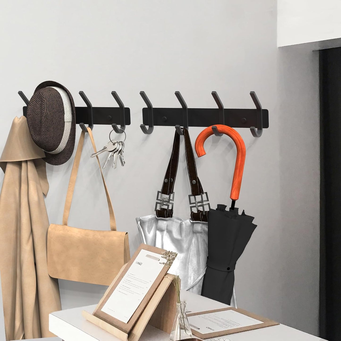 VAEHOLD Black Hat and Coat Wall Mount Rack - 3 Hooks for Robes, Bags, Keys, and Towels - Bathroom Towel Hanger Organizer (1 Pack)