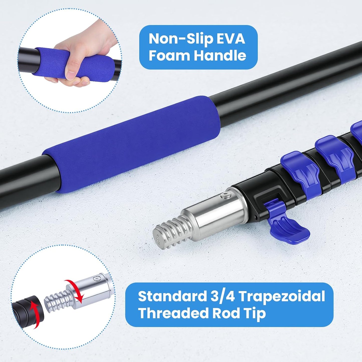 20ft High Reach Extendable Duster Kit with 5-12ft Extension Pole - Ceiling Fan Blade Cleaner, Spider Web Brush Cobweb Remover, Window Squeegee Kit with Telescoping Wand, Extended Extra Long Handle