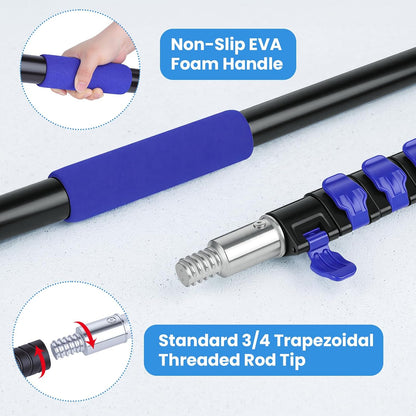 20ft High Reach Extendable Duster Kit with 5-12ft Extension Pole - Ceiling Fan Blade Cleaner, Spider Web Brush Cobweb Remover, Window Squeegee Kit with Telescoping Wand, Extended Extra Long Handle