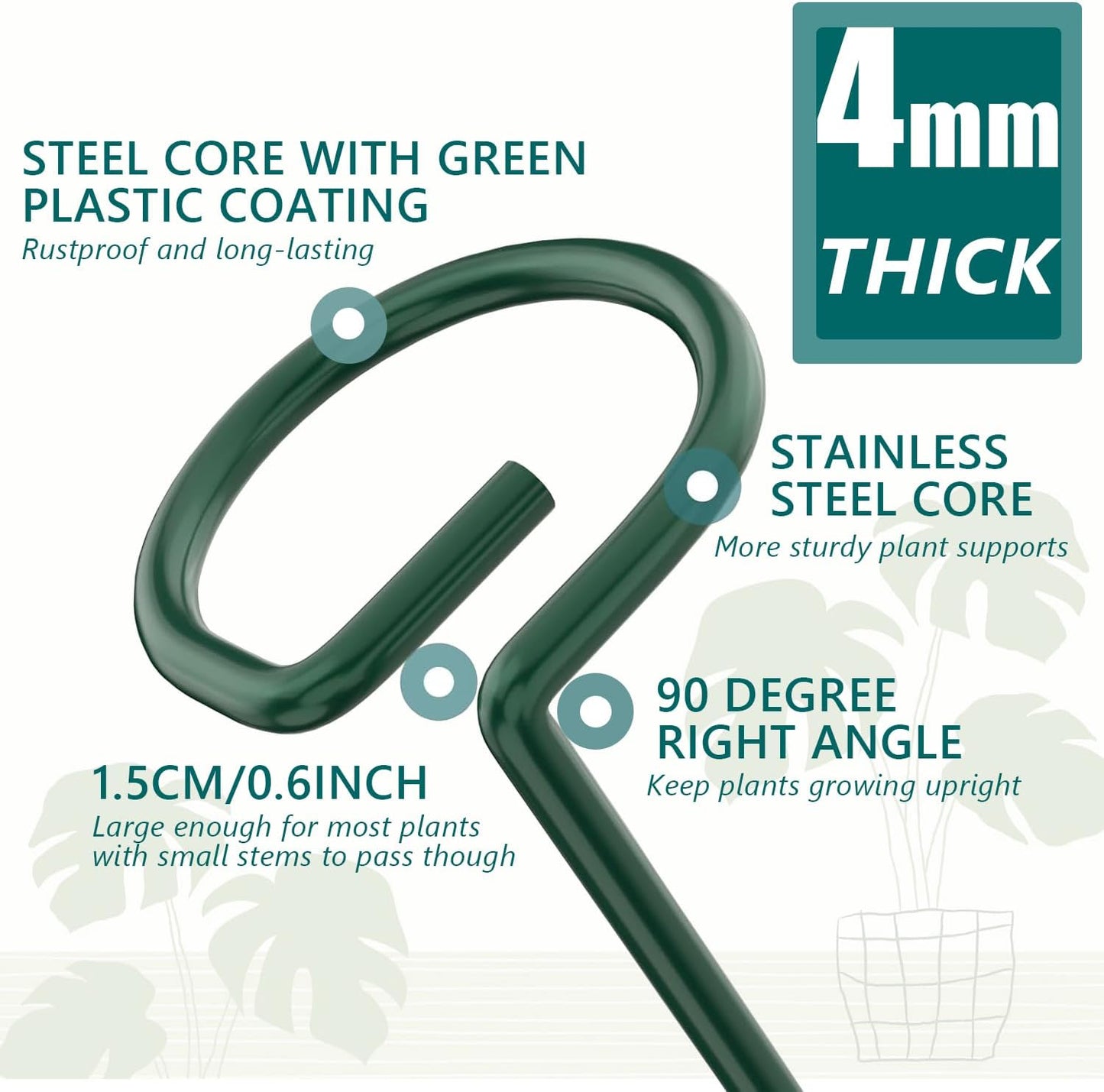 MAFONE 12 Pack 16inch Metal Plant Support Stakes for Tomato Orchid Lily | Plant Stick for Garden Single Stem Flower Support Stake with 20pcs Clips and Plant Ties