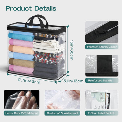 5PACK Clear Zippered Storage Bag for Clothes, 22L Clear Storage Bags, and Blanket Storage Bags for Bedding, Blankets, Comforters, Clothing, Books, DVD & CD (White)