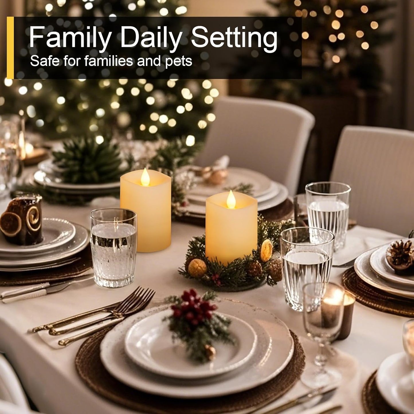 3x3 Flameless Candles with Remote Set of 2, 3 inch Battery Candles Flickering with Timer, LED Pillar Candle for Indoor/Outdoor, White
