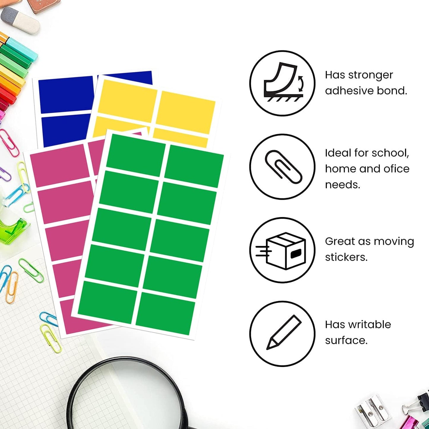 Royal Green Color Coded Label Self Adhesive Rectangular Stickers Labels to Write On 2x1.2 inch, 50 Pack (Neon Red)