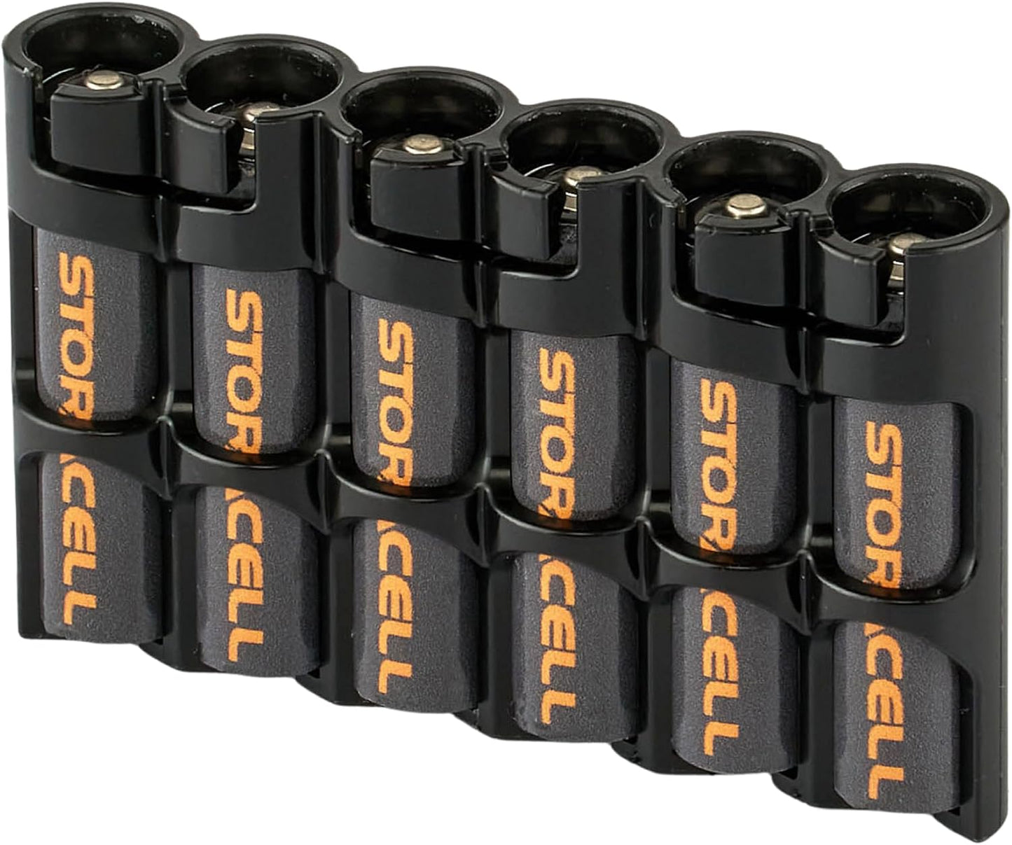 Storacell SLAAAORG by Powerpax SlimLine AAA Battery Caddy, Orange, Holds 6 Batteries, 1 Count (Pack of 1)