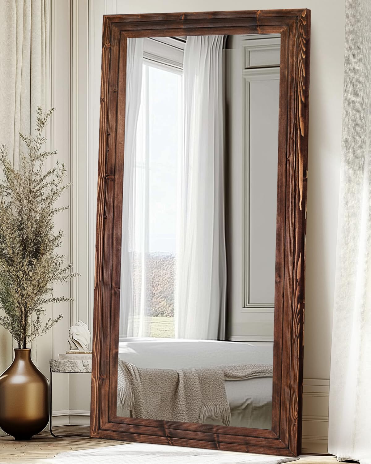Full Length Mirror 65"x22" with Stand Solid Wood Frame Floor Large Mirror for Living Room, Bedroom Hanging Standing or Leaning Wall-Mounted, New Black