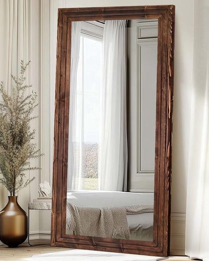 Full Length Mirror 65"x22" with Stand Solid Wood Frame Floor Large Mirror for Living Room, Bedroom Hanging Standing or Leaning Wall-Mounted, New Black
