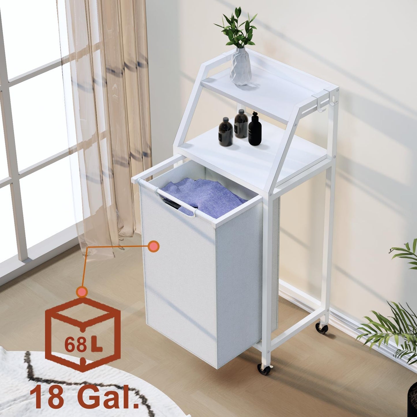 Timberer Laundry Hamper, Laundry Sorter 3 Section, Rolling Laundry Basket with Wheels, 2 Shelves, 3 × 14.5 Gal, Pull-Out and Removable Oxford Fabric Bags, for Laundry Room, Black and Rustic Brown