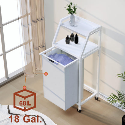 Timberer Laundry Hamper, Laundry Sorter 3 Section, Rolling Laundry Basket with Wheels, 2 Shelves, 3 × 14.5 Gal, Pull-Out and Removable Oxford Fabric Bags, for Laundry Room, Black and Rustic Brown