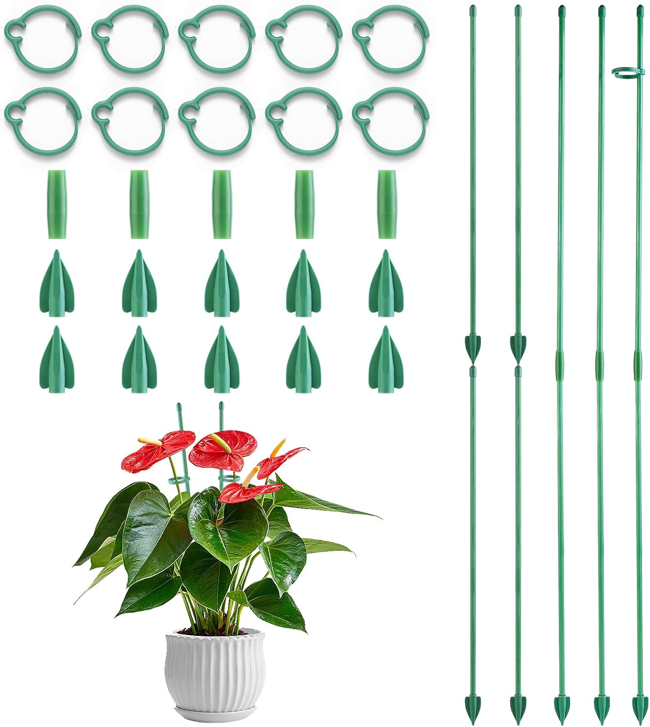 15" Plant Stackes for Indoor Plants, Adjustable Plant Support Stakes with Clips, Plant Sticks Support Tall for Indoor Orchid Monstera Tomato Potted Plants, Great Garden Stakes- 16pcs